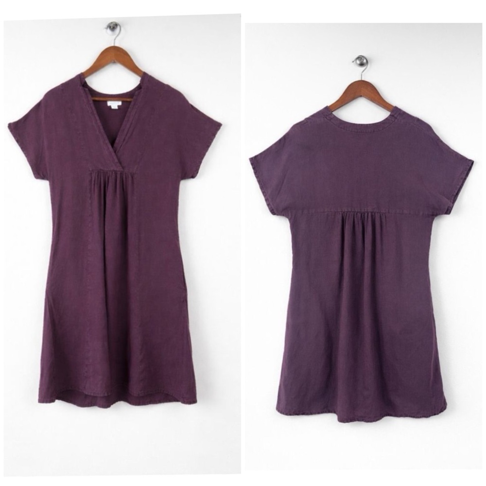 Sundance Boho Linen Dress XS Plum Purple V-Neck Pockets Relaxed Fit